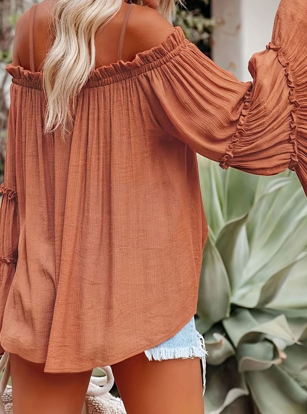 Women's Off-Shoulder Ruffled Flowy Spaghetti Strap Top