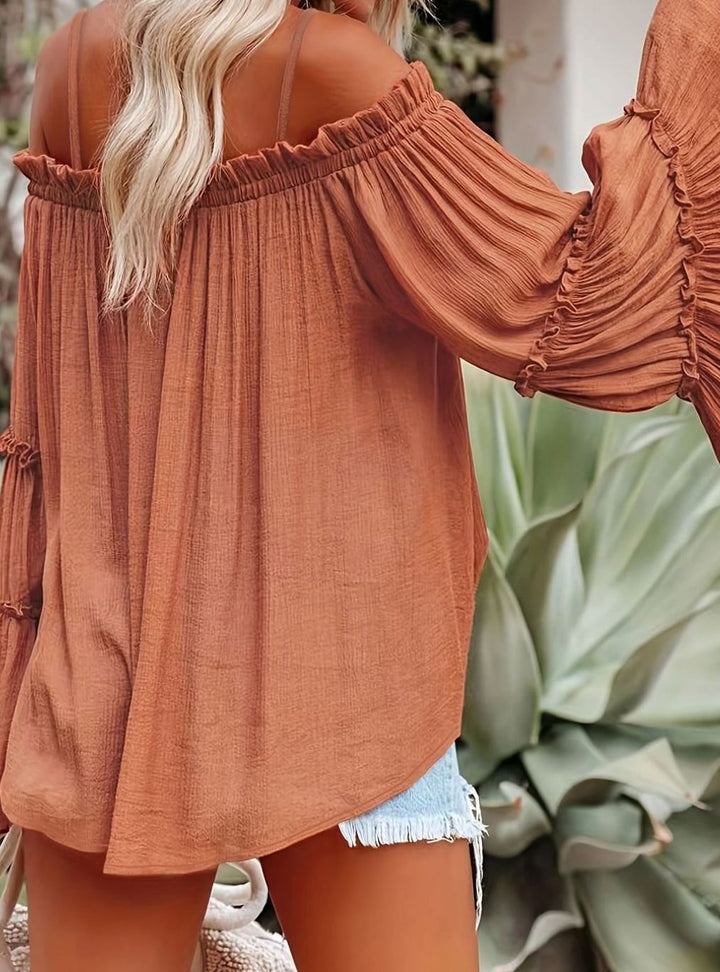 Women's Off-Shoulder Ruffled Flowy Spaghetti Strap Top
