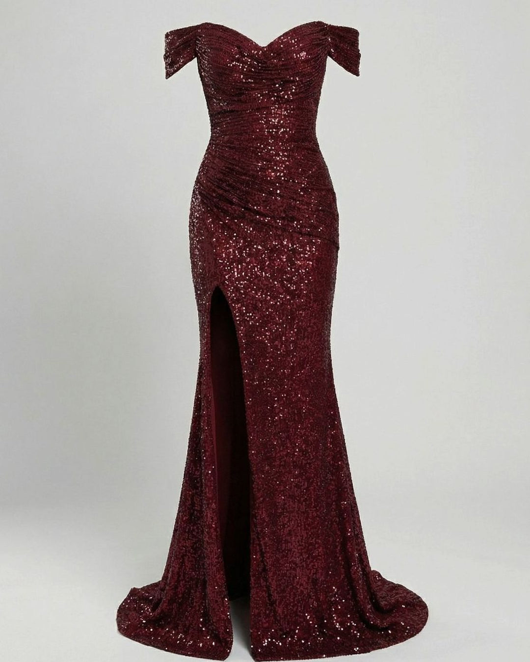 Women's Off-Shoulder Sequin Fitted Maxi Gown with Slit