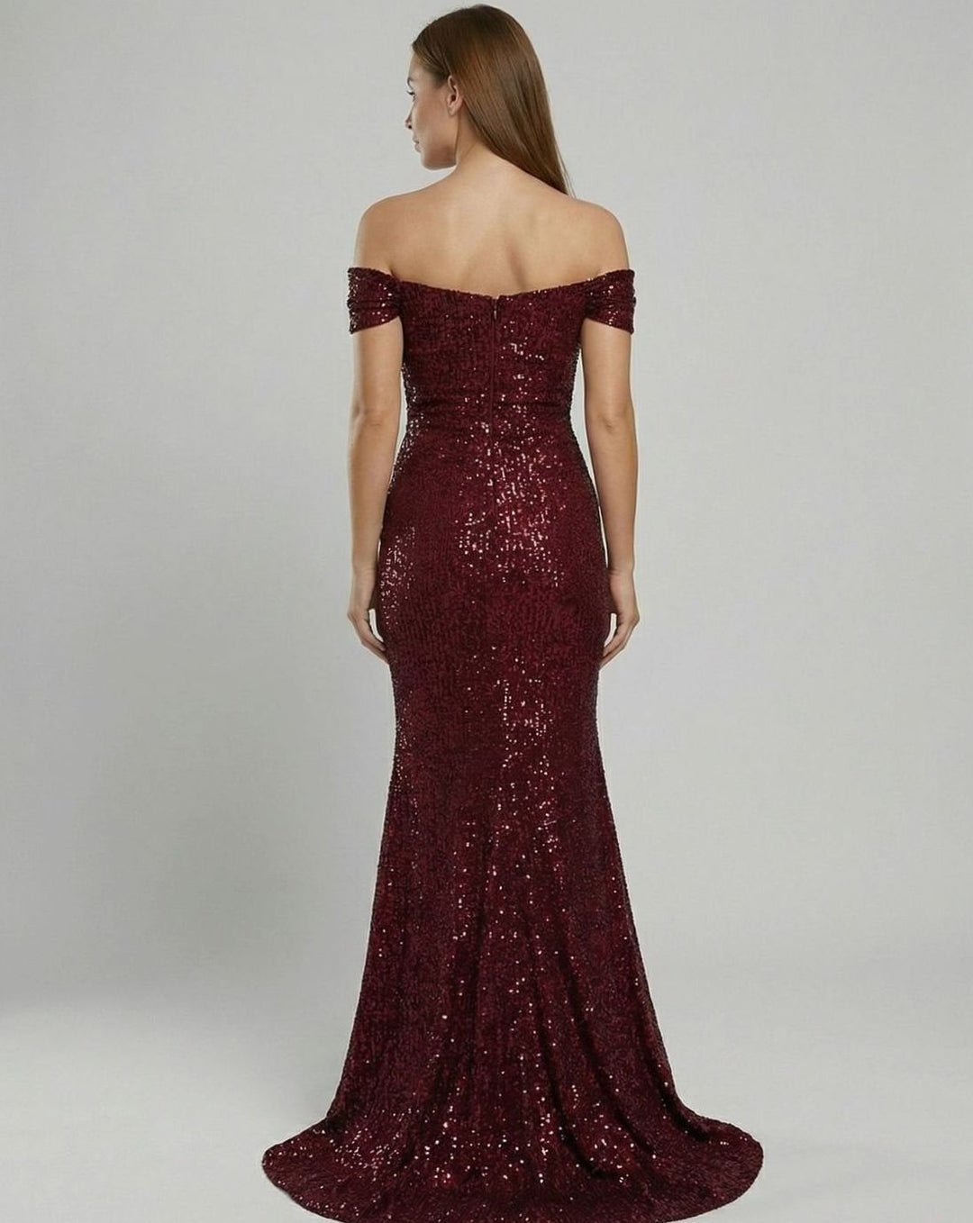 Women's Off-Shoulder Sequin Fitted Maxi Gown with Slit