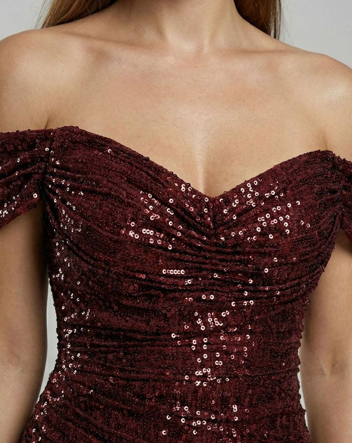 Women's Off-Shoulder Sequin Fitted Maxi Gown with Slit