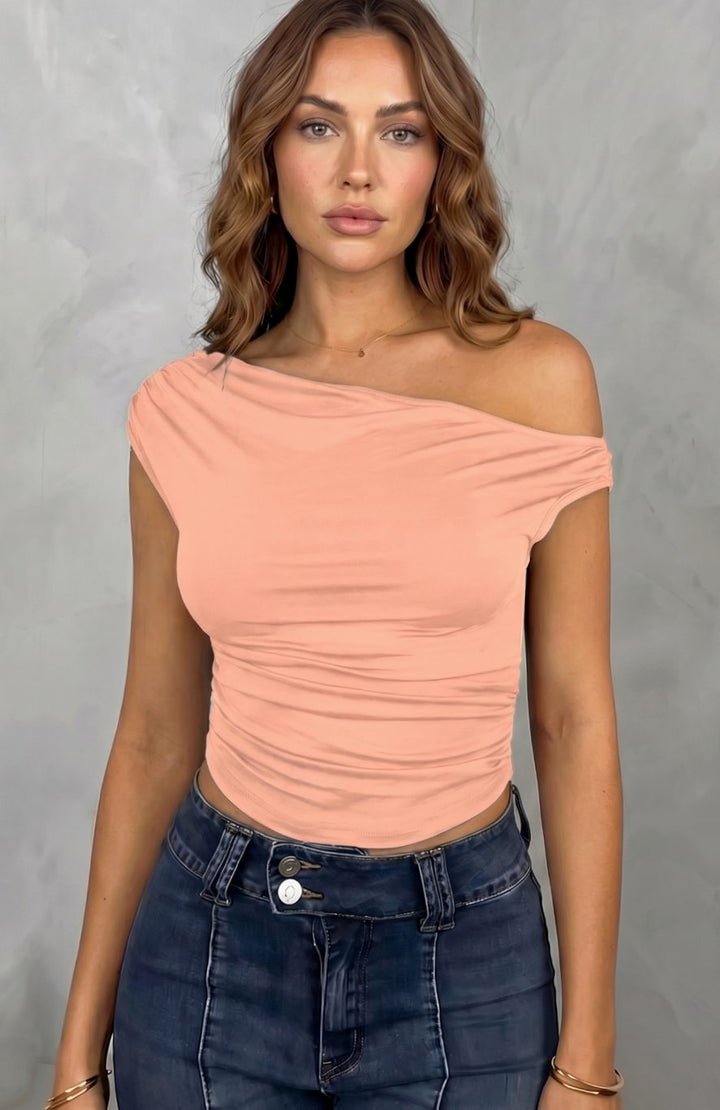 Women's Off-the-Shoulder Ruched Crop Top