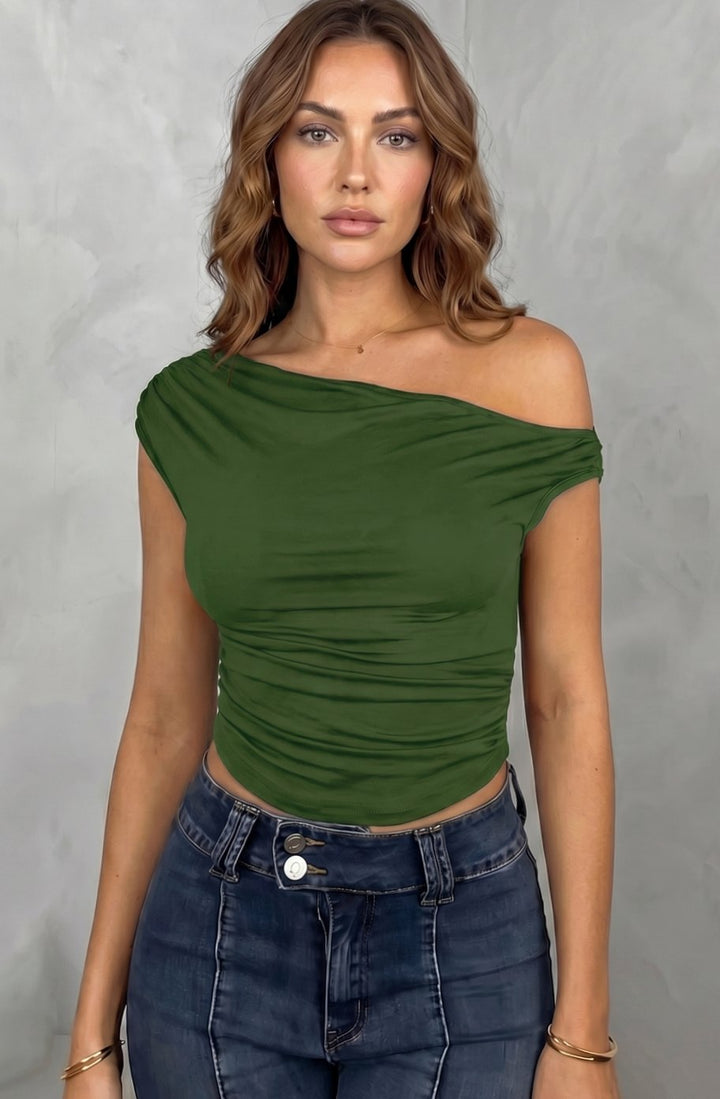 Women's Off-the-Shoulder Ruched Crop Top
