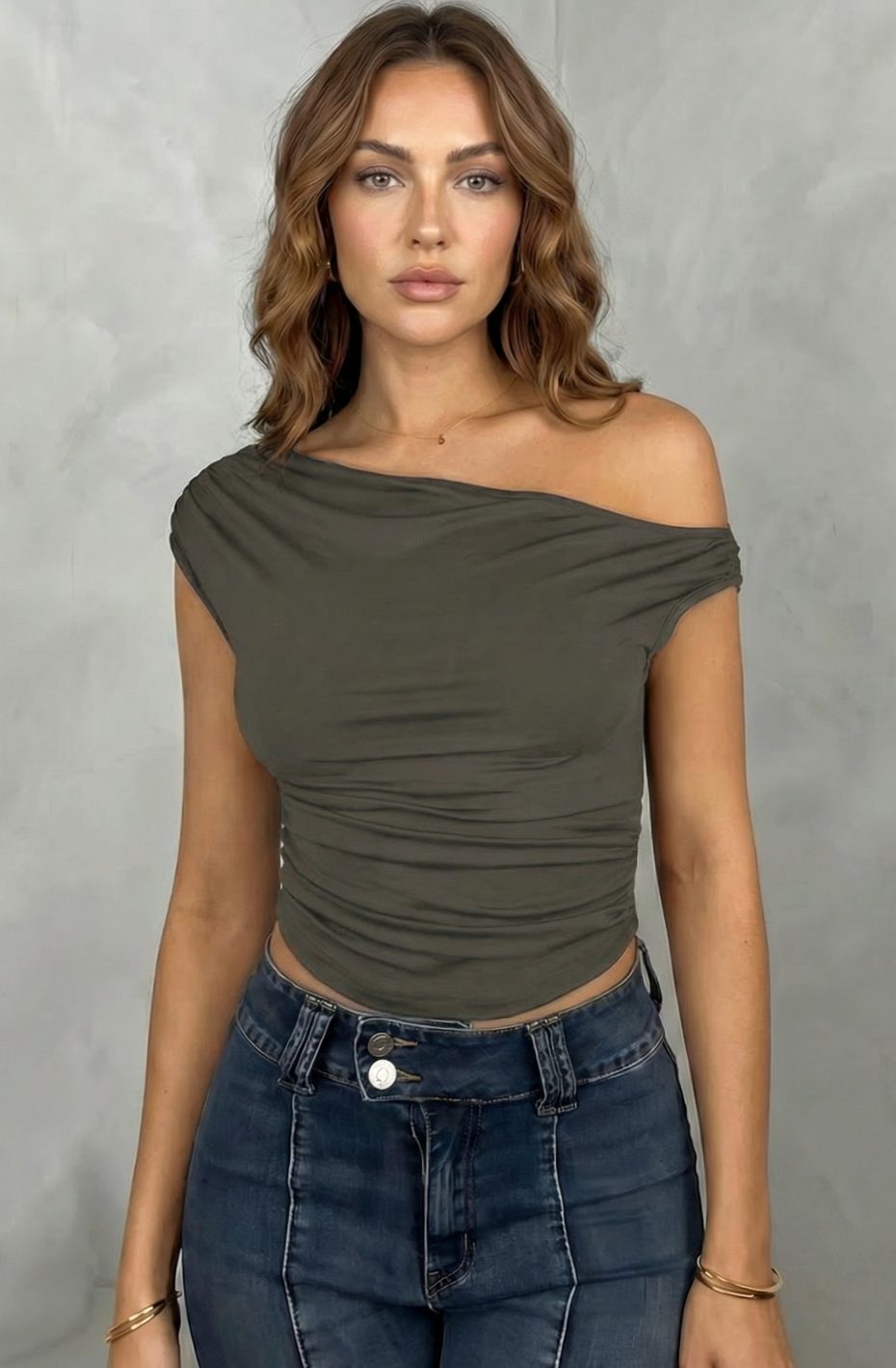 Women's Off-the-Shoulder Ruched Crop Top