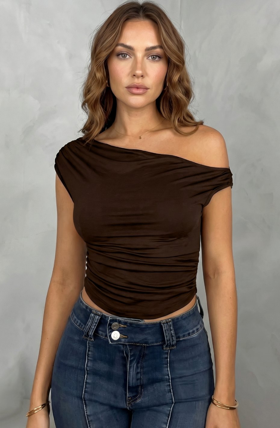 Women's Off-the-Shoulder Ruched Crop Top