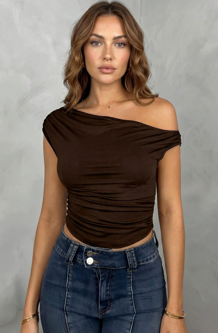 Women's Off-the-Shoulder Ruched Crop Top