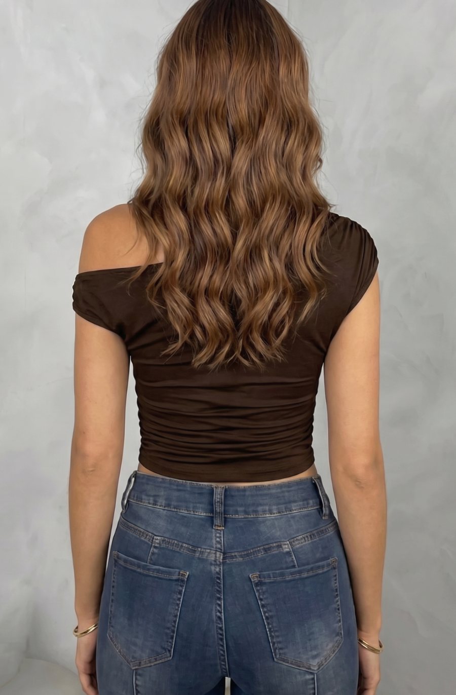 Women's Off-the-Shoulder Ruched Crop Top