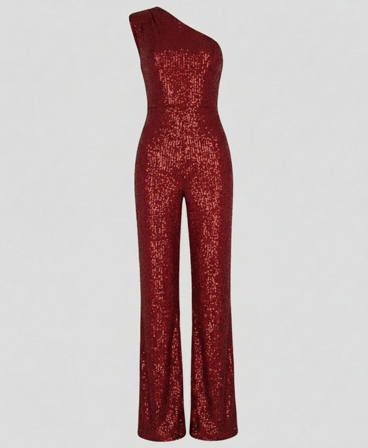 Women's One-Shoulder Sequin Wide-Leg Jumpsuit - S