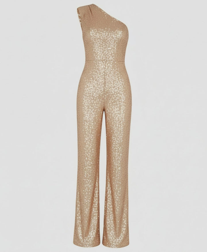Women's One-Shoulder Sequin Wide-Leg Jumpsuit - S