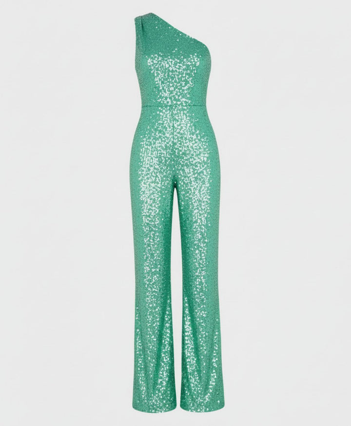 Women's One-Shoulder Sequin Wide-Leg Jumpsuit - S