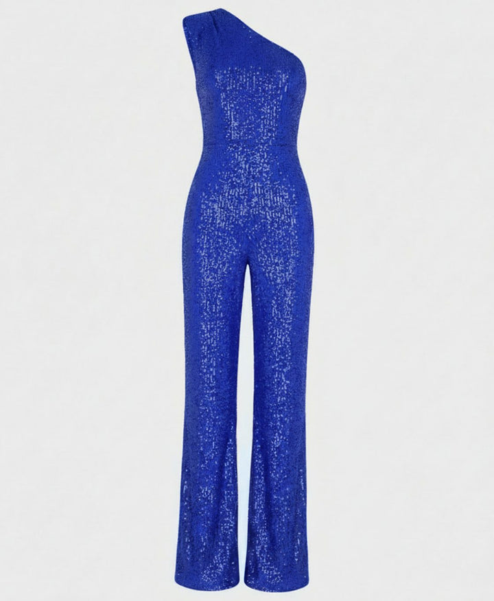 Women's One-Shoulder Sequin Wide-Leg Jumpsuit - S
