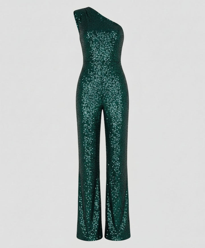 Women's One-Shoulder Sequin Wide-Leg Jumpsuit - S
