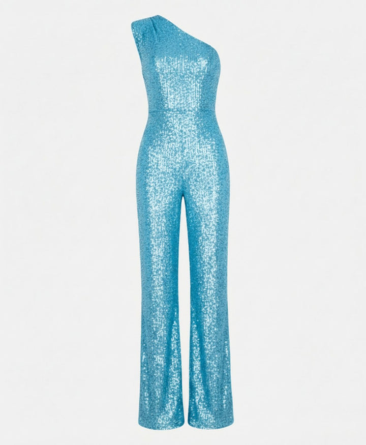 Women's One-Shoulder Sequin Wide-Leg Jumpsuit - S