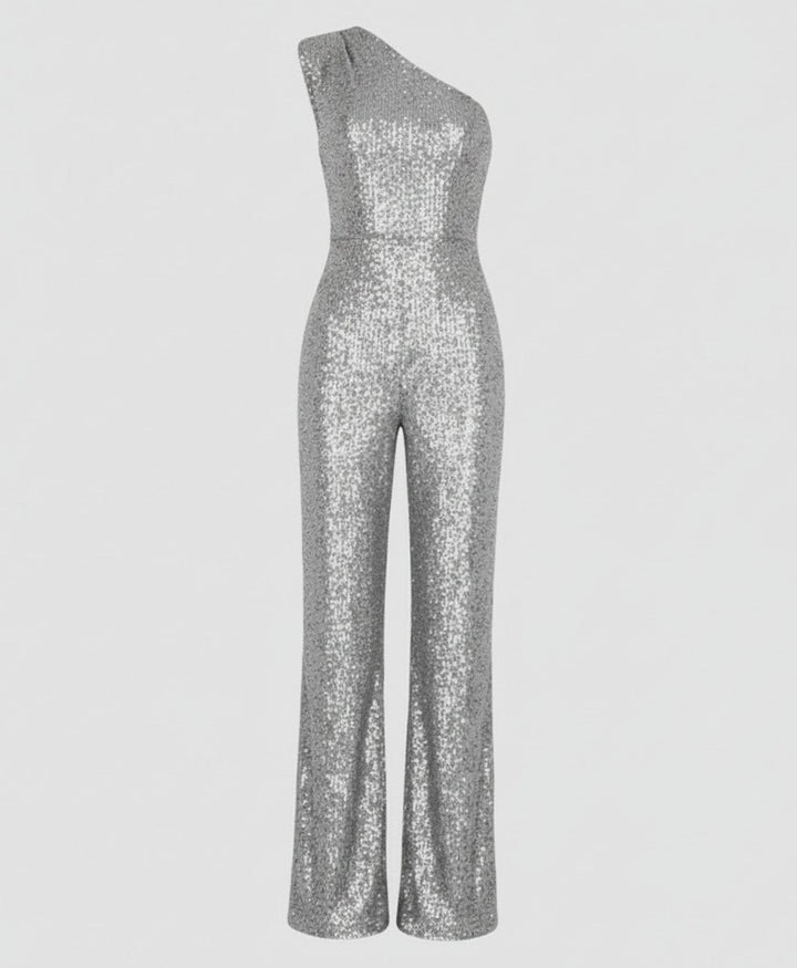 Women's One-Shoulder Sequin Wide-Leg Jumpsuit - S