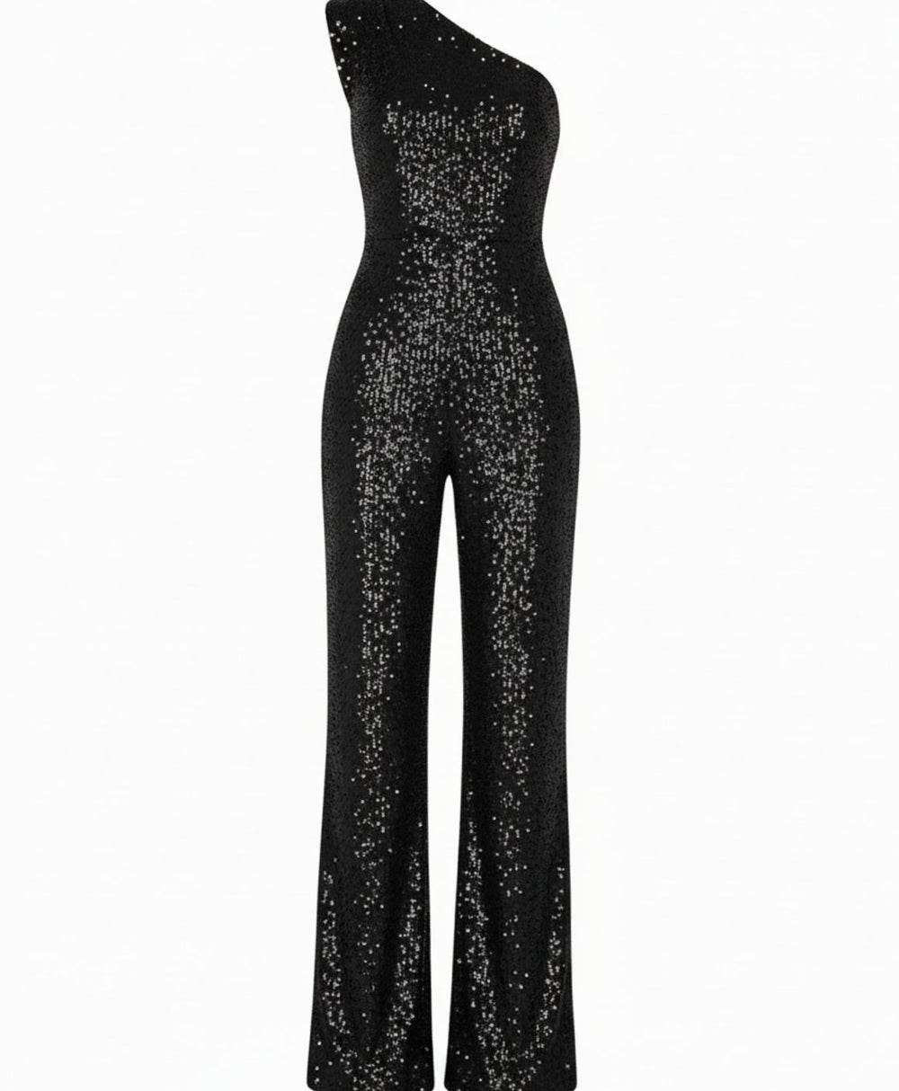 Women's One-Shoulder Sequin Wide-Leg Jumpsuit