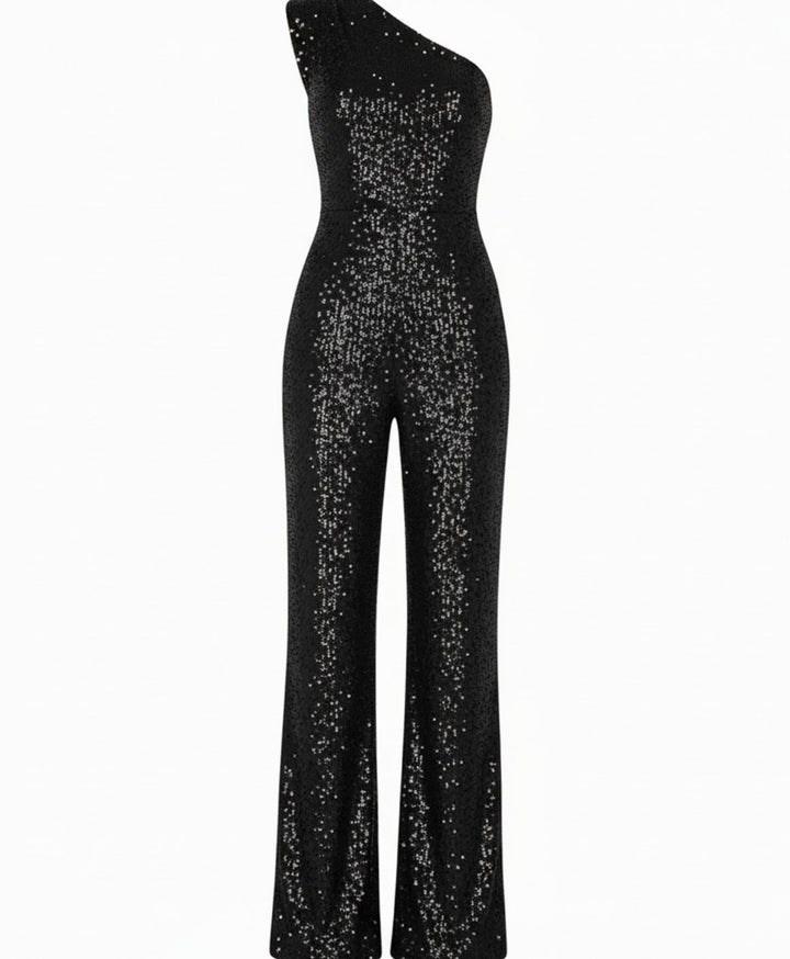 Women's One-Shoulder Sequin Wide-Leg Jumpsuit