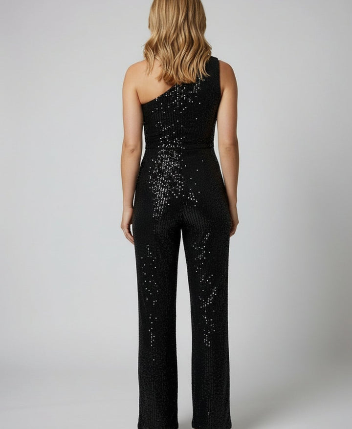 Women's One-Shoulder Sequin Wide-Leg Jumpsuit