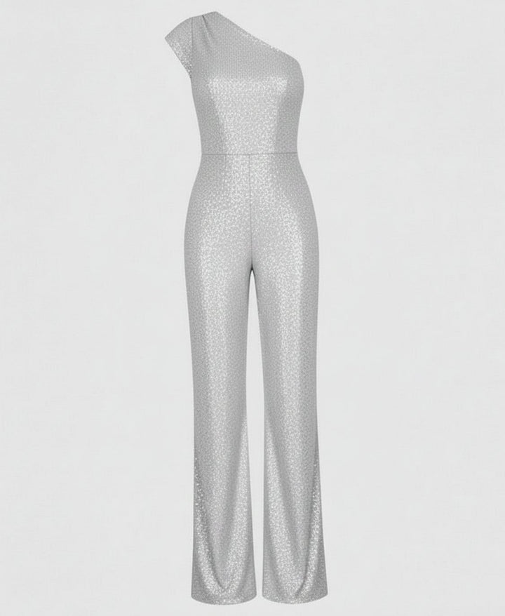 Women's One-Shoulder Sequin Wide-Leg Jumpsuit - S