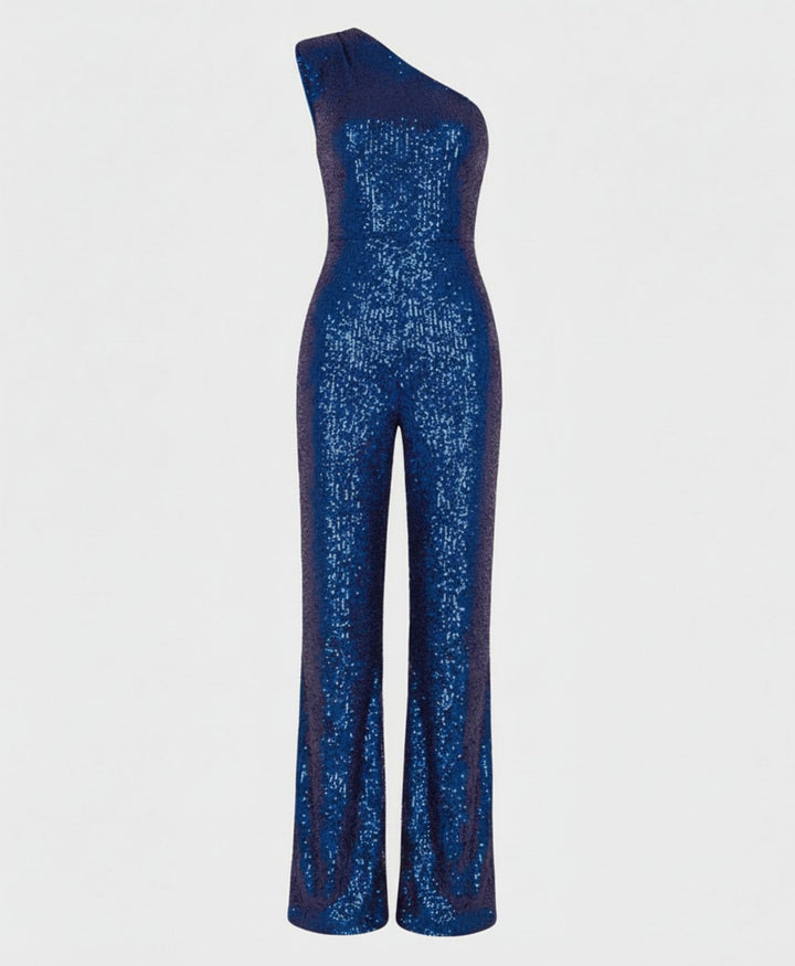 Women's One-Shoulder Sequin Wide-Leg Jumpsuit - S