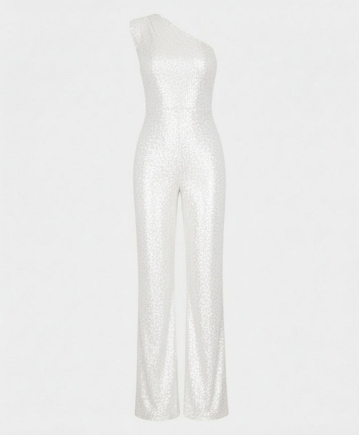 Women's One-Shoulder Sequin Wide-Leg Jumpsuit - S