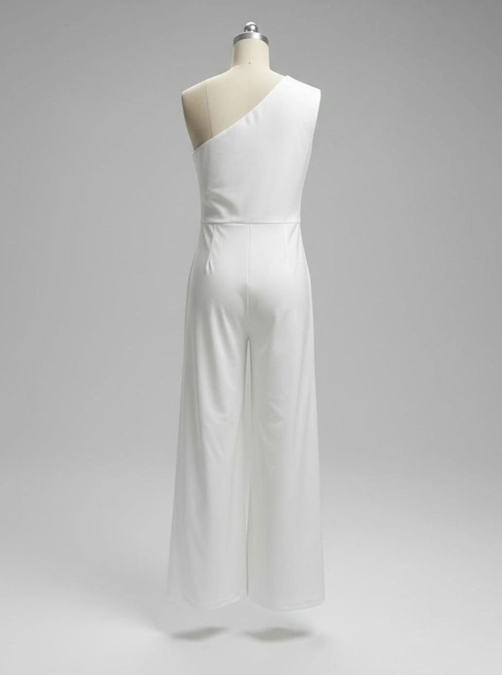 Women's One-Shoulder Wide-Leg Jumpsuit Rhinestone Brooch Ruffle