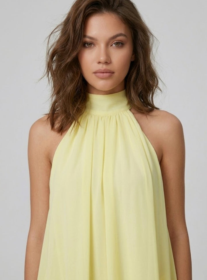 Women's Open-Back Halter-Neck Tiered Ruffle Mini Dress