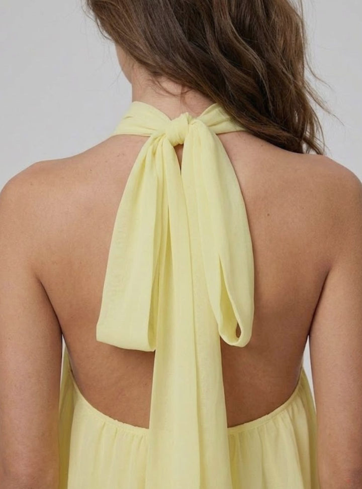 Women's Open-Back Halter-Neck Tiered Ruffle Mini Dress