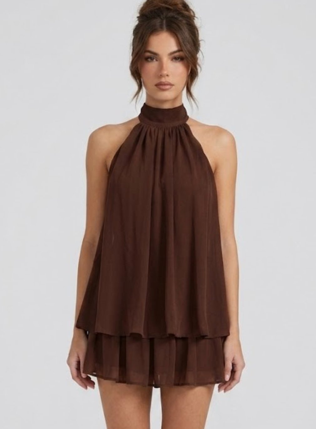 Women's Open-Back Halter-Neck Tiered Ruffle Mini Dress