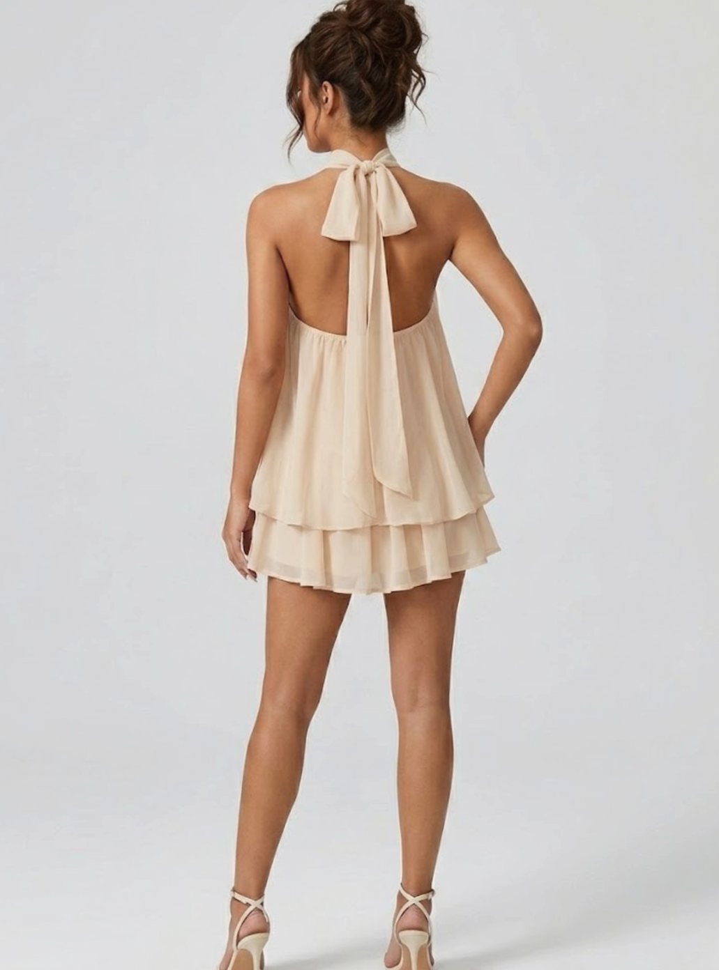 Women's Open-Back Halter-Neck Tiered Ruffle Mini Dress