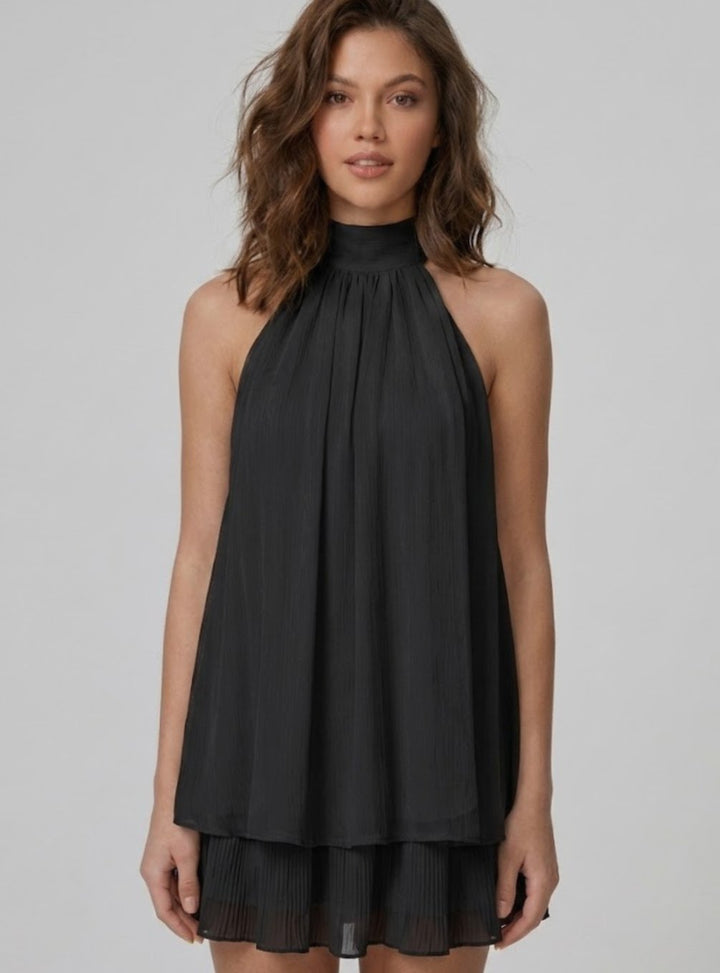 Women's Open-Back Halter-Neck Tiered Ruffle Mini Dress