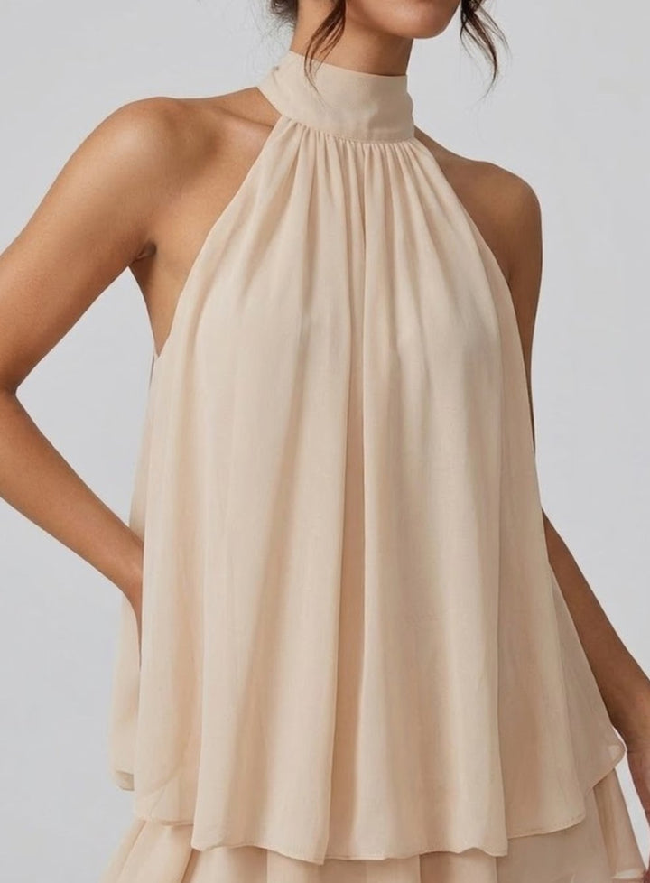 Women's Open-Back Halter-Neck Tiered Ruffle Mini Dress