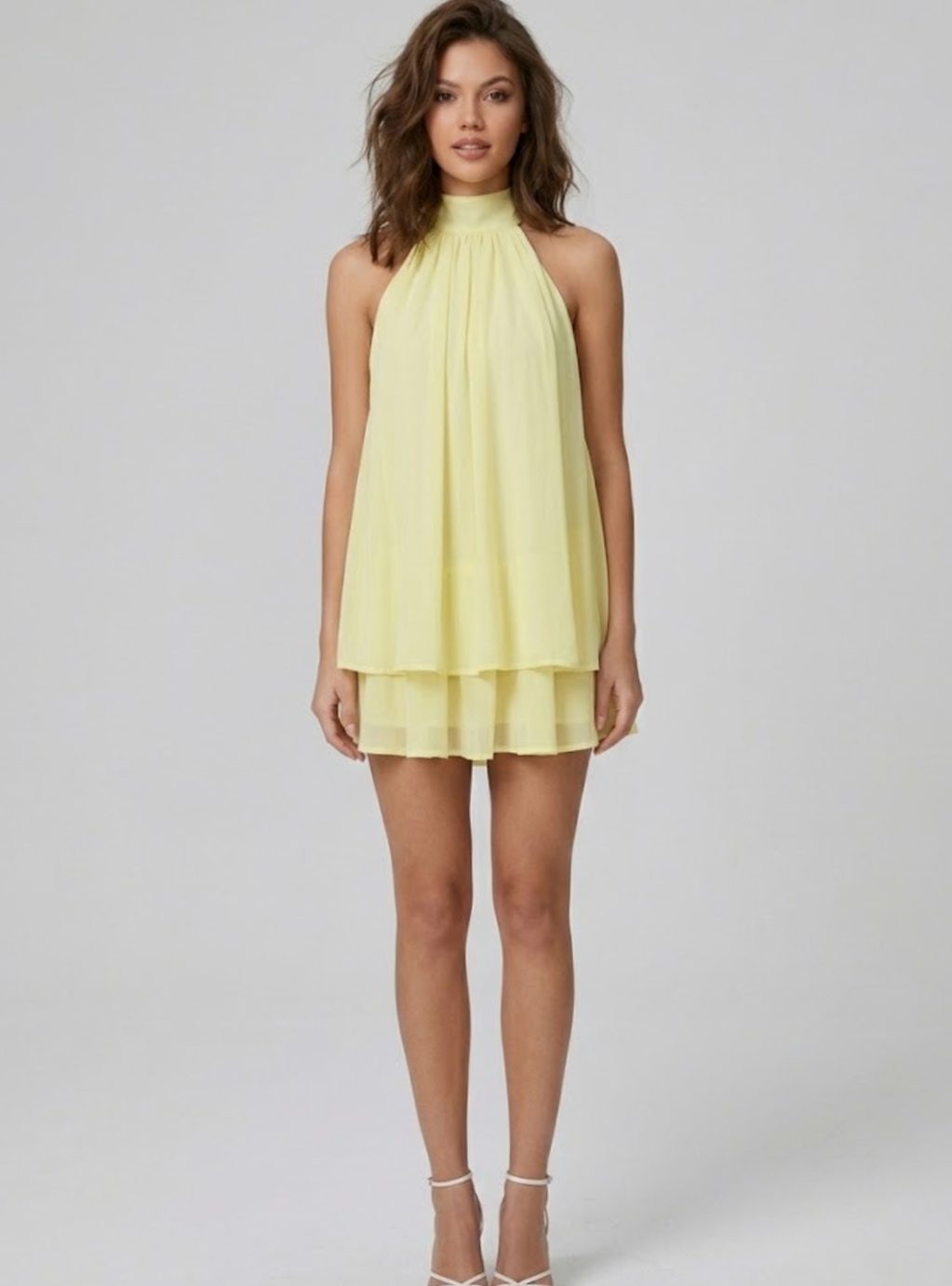 Women's Open-Back Halter-Neck Tiered Ruffle Mini Dress