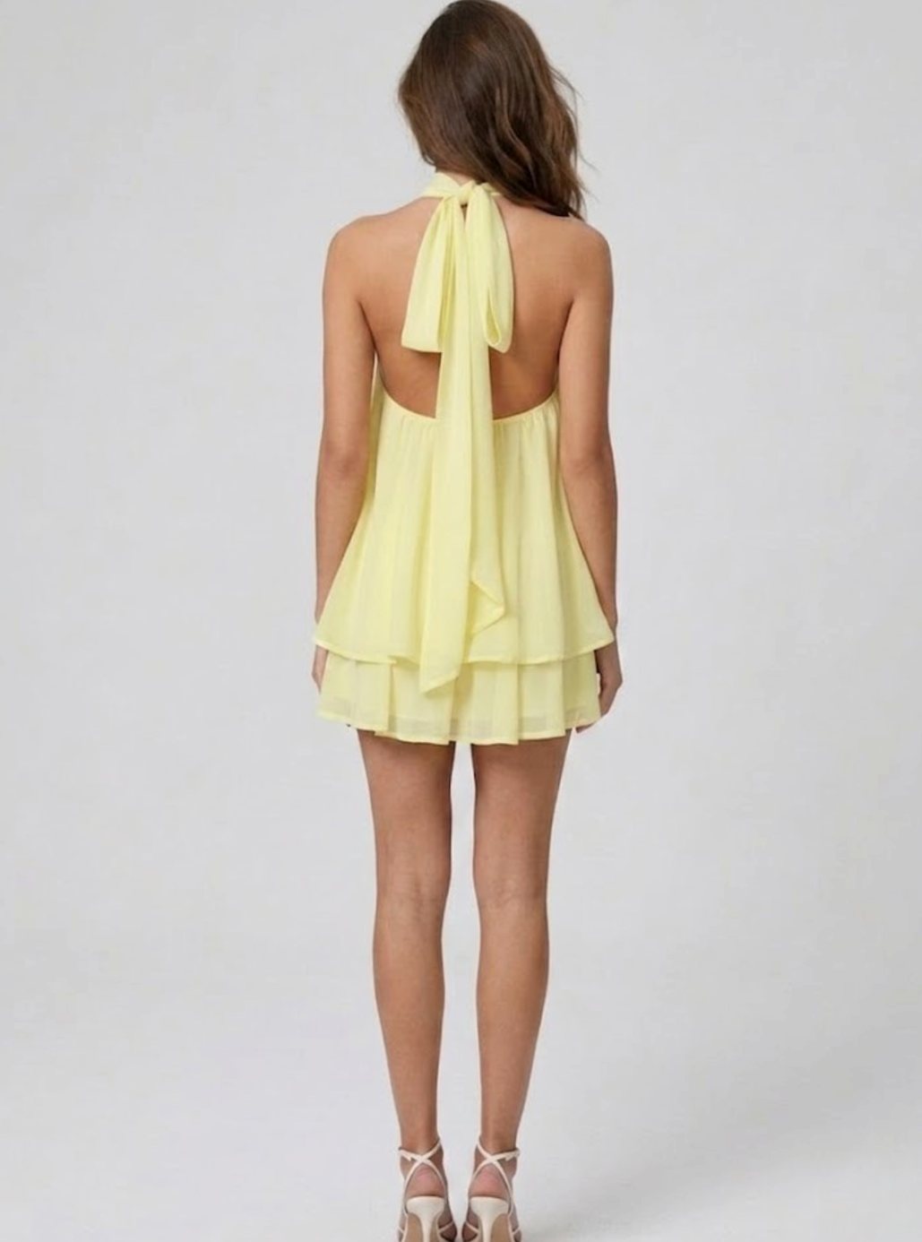 Women's Open-Back Halter-Neck Tiered Ruffle Mini Dress