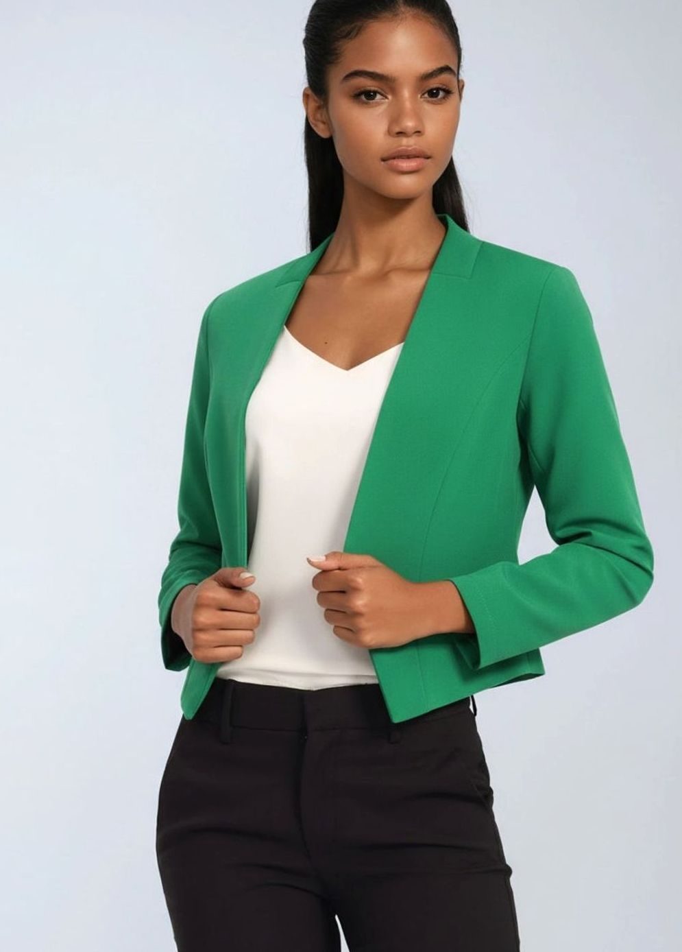 Women's Open-Front Cropped Structured Blazer Jacket - Green