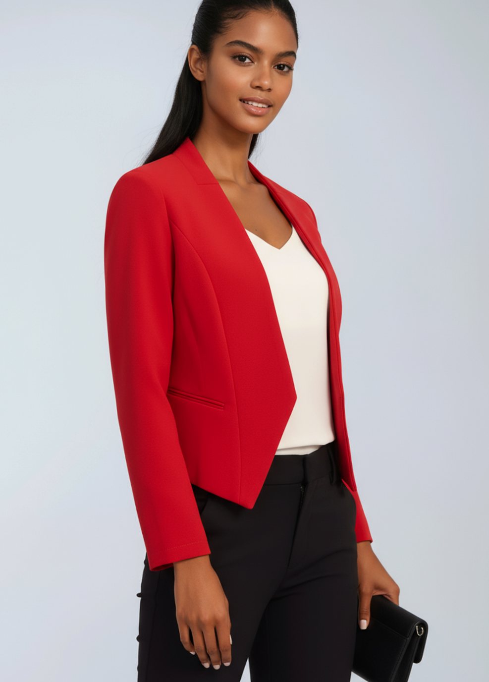 Women's Open-Front Cropped Structured Blazer Jacket - Red