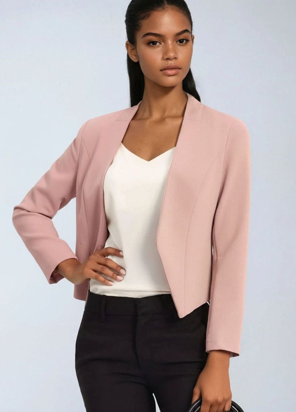 Women's Open-Front Cropped Structured Blazer Jacket - Pink