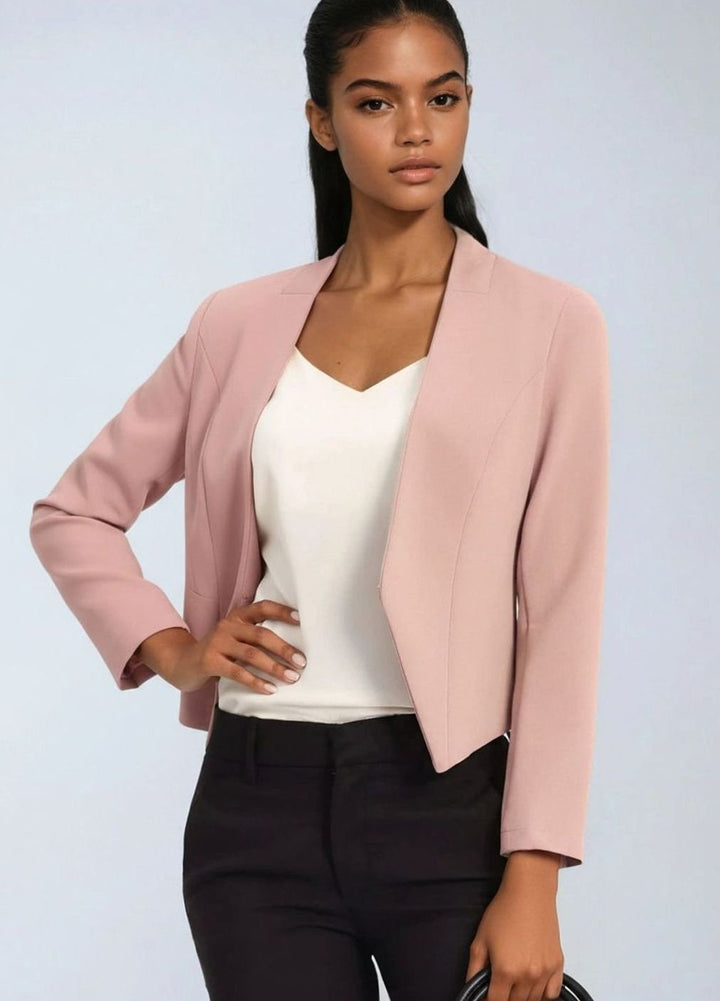Women's Open-Front Cropped Structured Blazer Jacket - Pink