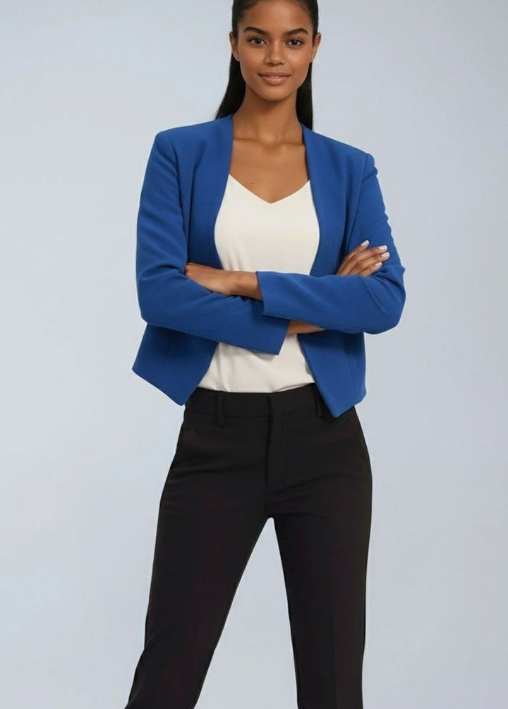 Women's Open-Front Cropped Structured Blazer Jacket - Blue