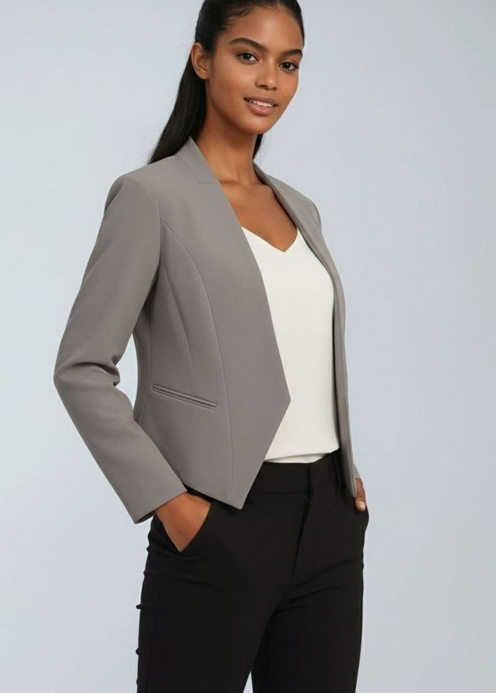 Women's Open-Front Cropped Structured Blazer Jacket - Gray