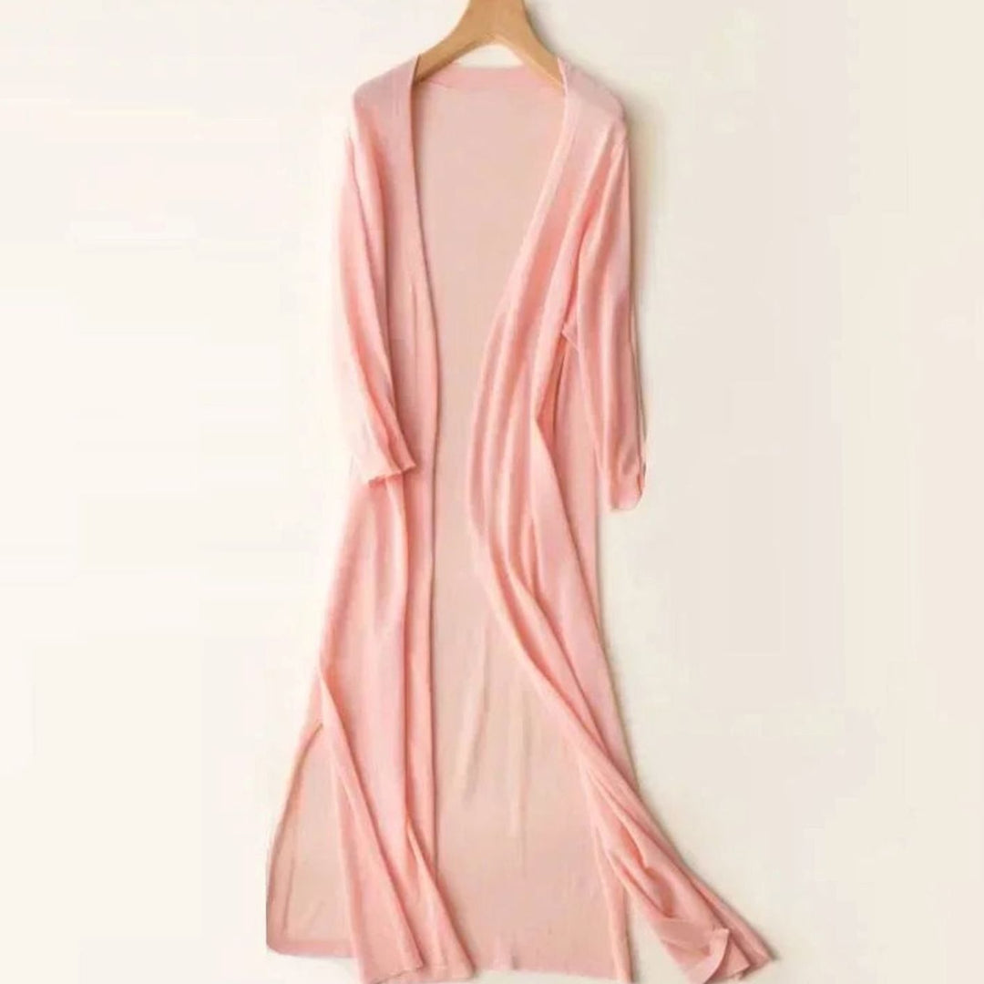 Women's Open-Front Lightweight Long Cardigan Sweater - Pink