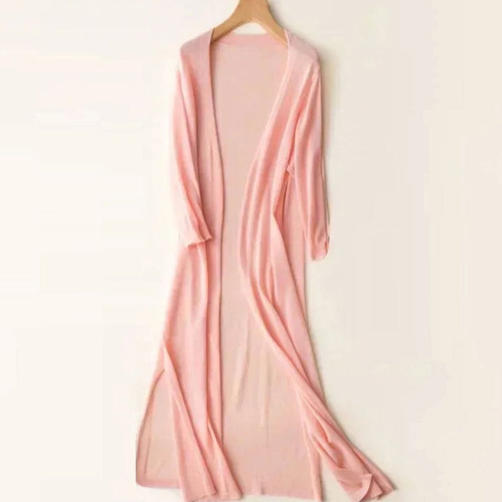 Women's Open-Front Lightweight Long Cardigan Sweater - Pink