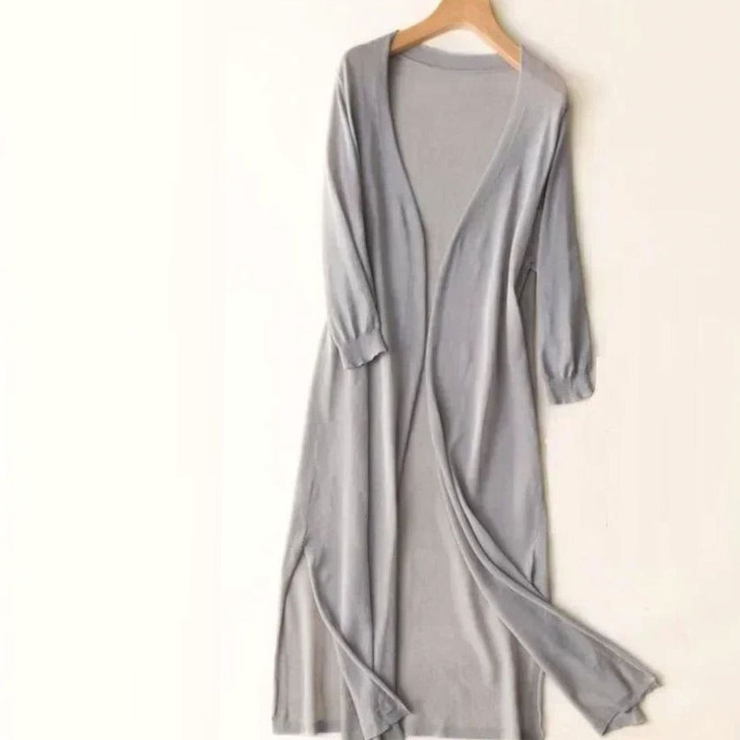 Women's Open-Front Lightweight Long Cardigan Sweater - Gray