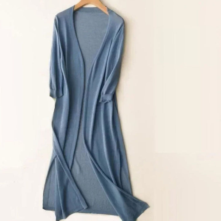 Women's Open-Front Lightweight Long Cardigan Sweater - Blue
