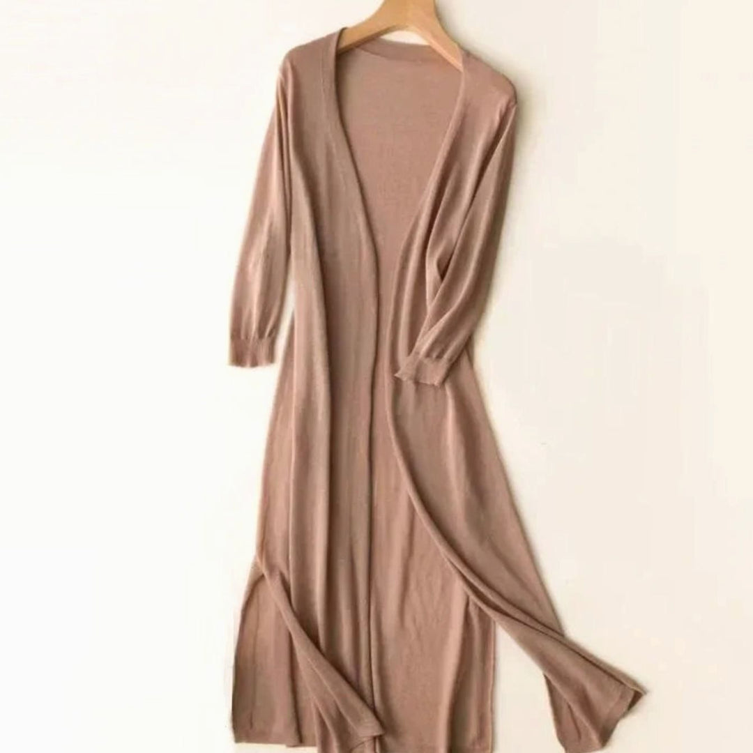 Women's Open-Front Lightweight Long Cardigan Sweater - Khaki