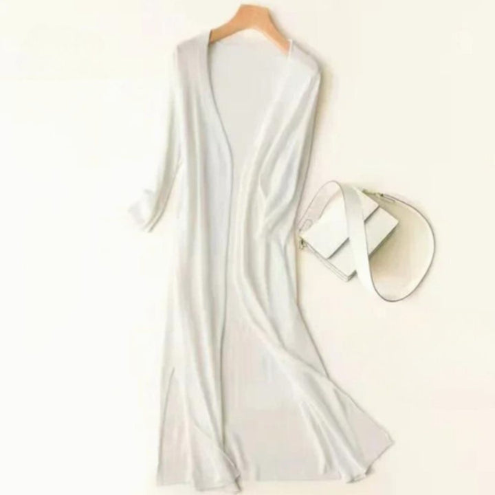 Women's Open-Front Lightweight Long Cardigan Sweater - White
