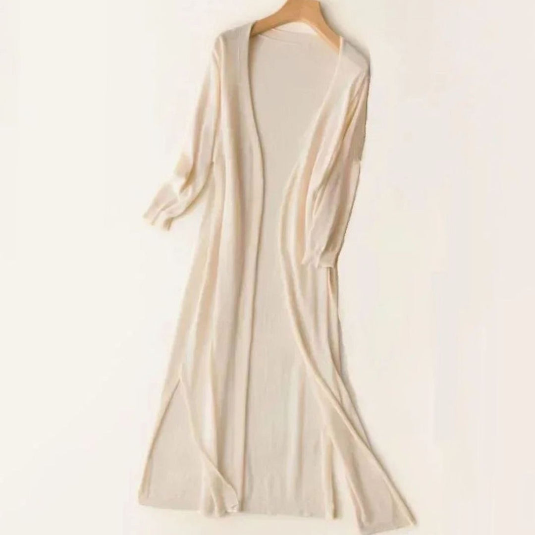 Women's Open-Front Lightweight Long Cardigan Sweater - Beige