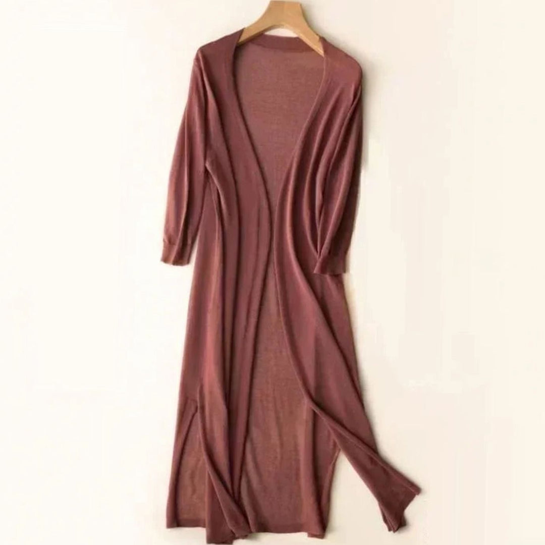 Women's Open-Front Lightweight Long Cardigan Sweater - Brown