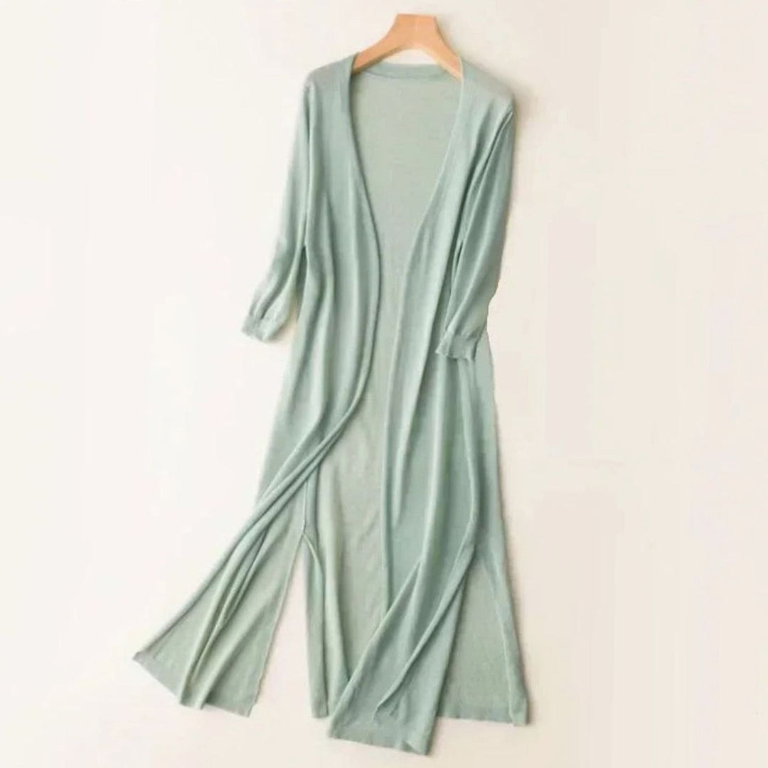 Women's Open-Front Lightweight Long Cardigan Sweater - Green