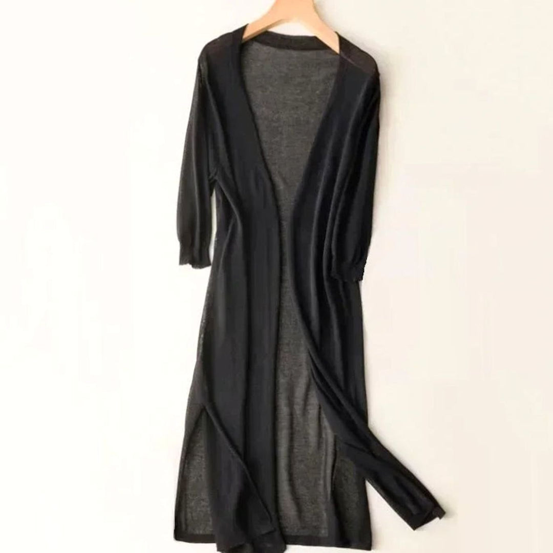 Women's Open-Front Lightweight Long Cardigan Sweater - Black