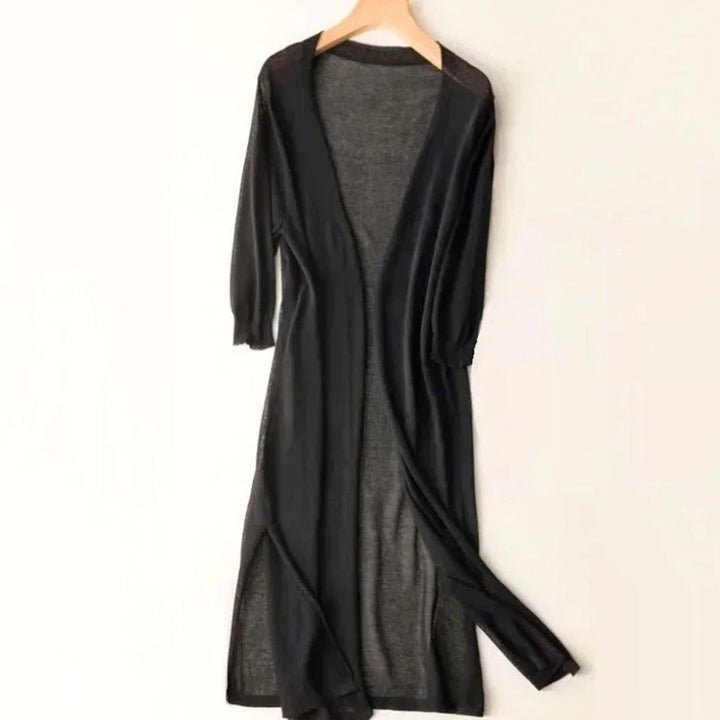 Women's Open-Front Lightweight Long Cardigan Sweater - Black